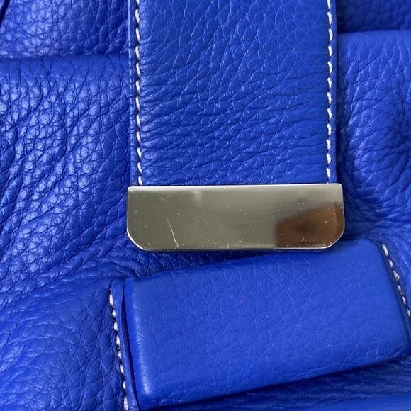 Liz Claiborne Blue Pebbled Leather Mini Hobo Bag Contrast Stitch Fold Over Flap - Picture 16 of 16